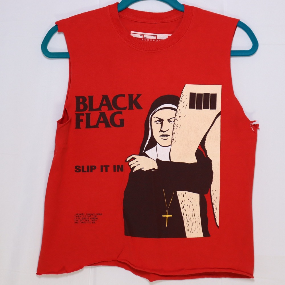 SST Records Black Flag Slip It In Muscle Tank Mens Small Red DIY Cut Graphic